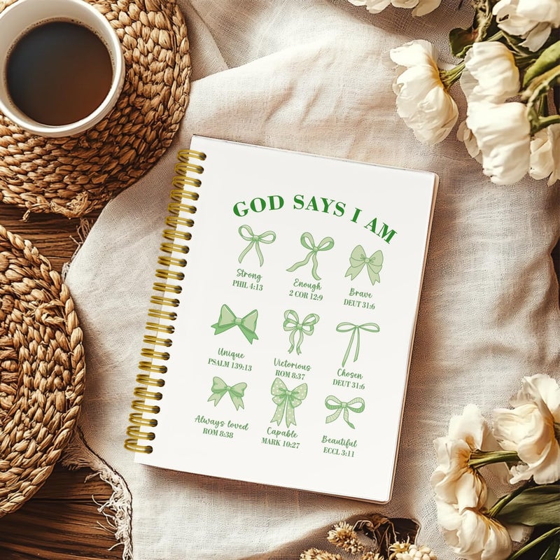 THDSE Bible Journal for Women, Christian Prayer Journal Sage Green Notebook Gifts For Teen Girls Kids, Bible Study Supplies，Coquette Preppy Bows Cute Church Faith Journaling Hardcover Spiral Notebook 5.5 X 8.3 - Image 3